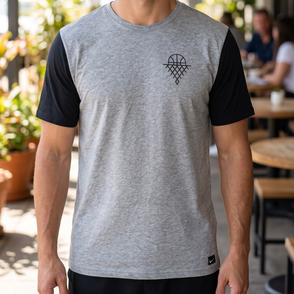 Nike Mens Dri-FIT Basketball T-Shirt Gray Black Colorblock Graphic Tee XXL